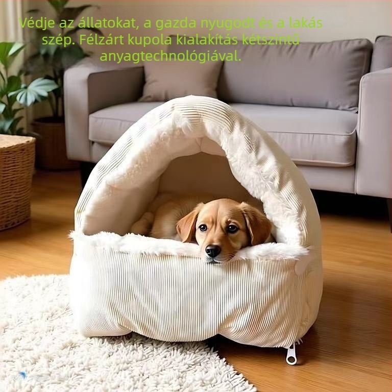 Macska fészek — plüss anyag, félig zárt kialakítás, egész éves meleg