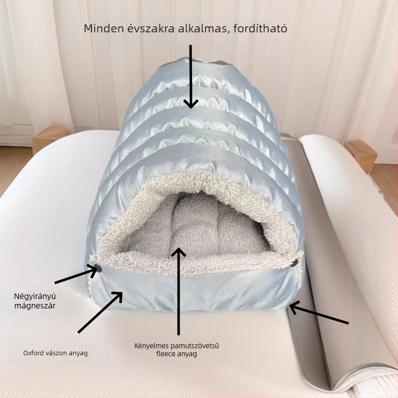 Macska fészek — plüss anyag, félig zárt kialakítás, egész éves meleg