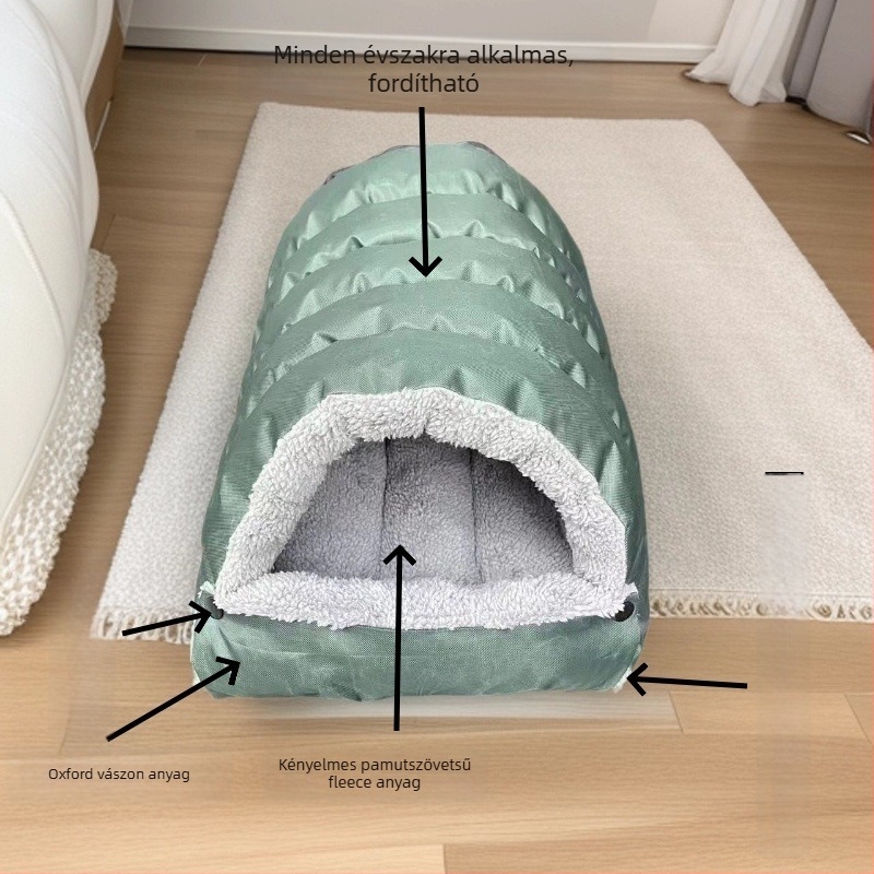 Macska fészek — plüss anyag, félig zárt kialakítás, egész éves meleg