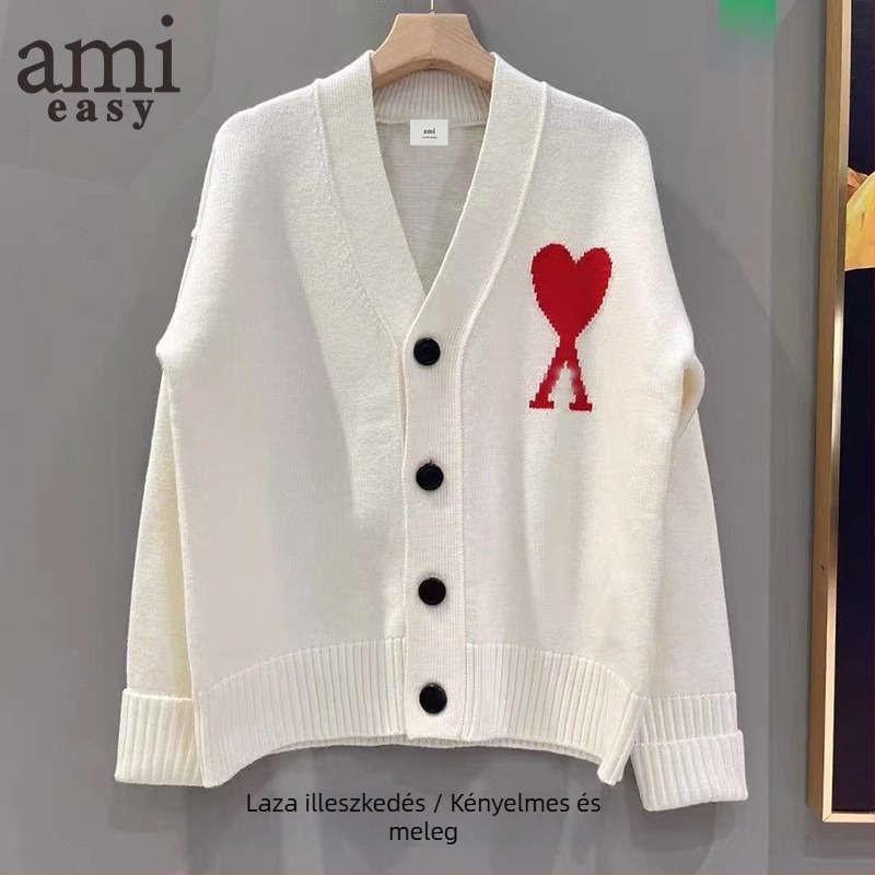 AMI&EASY férfi V-nyakú jacquard kardigán – lazán szabott, viszkóz keverék, téli viselet