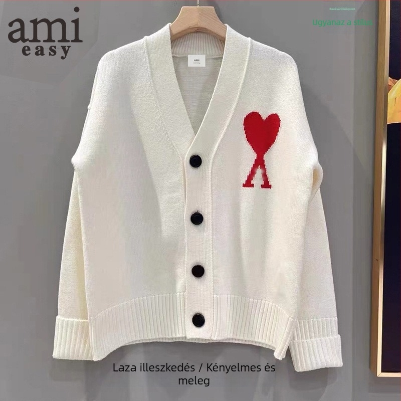 AMI&EASY férfi V-nyakú jacquard kardigán – lazán szabott, viszkóz keverék, téli viselet