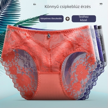Csipkés női alsónemű – középmagas derék, virágmintás, lélegző antibakteriális anyag; fő anyag: nylon 90–95%, pamut belső 95–100%