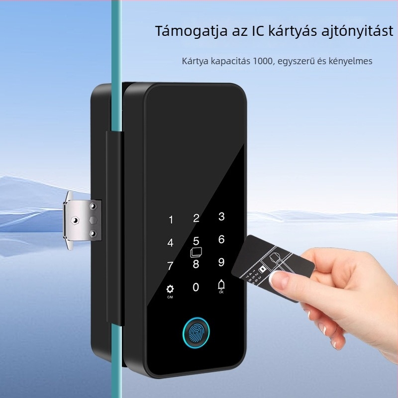 Intelligens üvegajtó zár Tuya alkalmazás vezérléssel, ujjlenyomat és jelszó hitelesítéssel, irodai ajtókhoz – keretessel vagy keret nélkül, egy- vagy kétszárnyú ajtókhoz