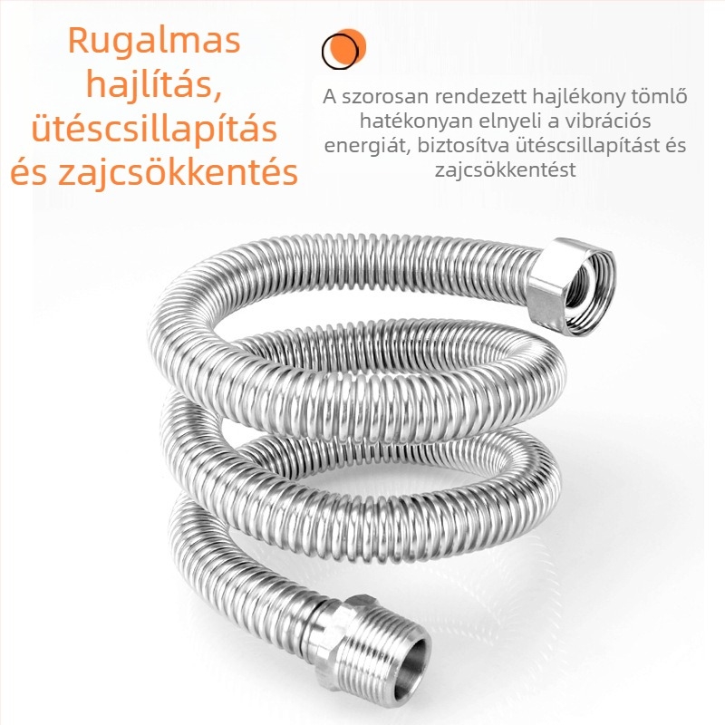 304 rozsdamentes acél hajlított belső és külső menettel ellátott vízcső bojlerhez és WC-hez; névleges nyomás 1,6 MPa; max. 100°C; csatlakozás menetes