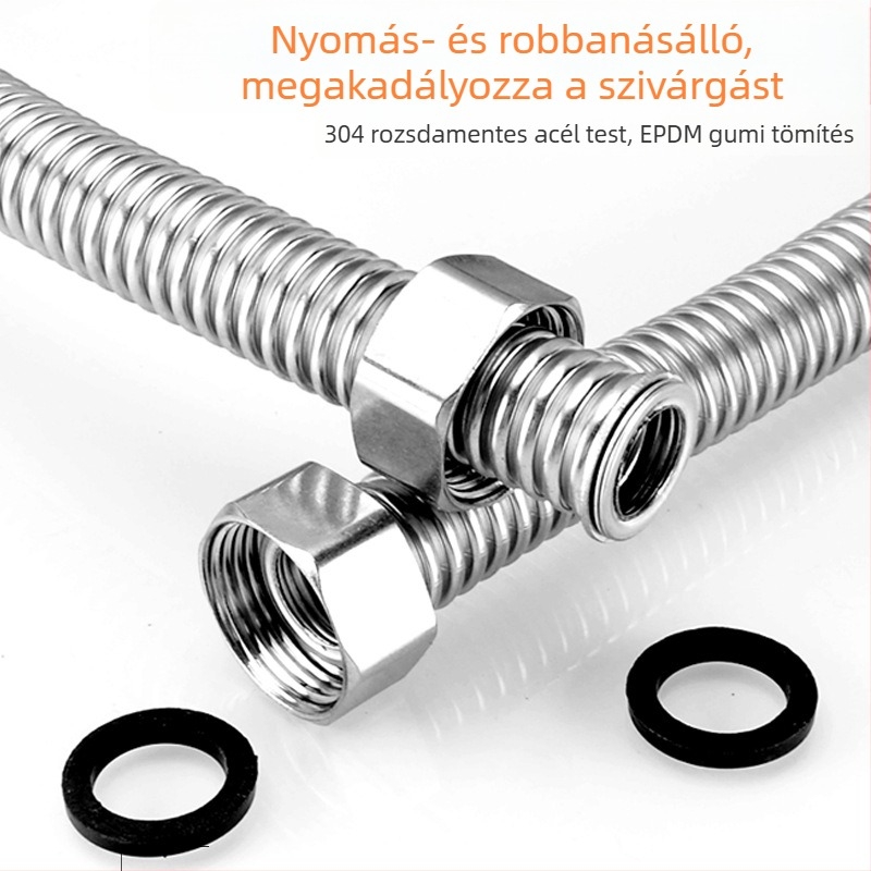 304 rozsdamentes acél hajlított belső és külső menettel ellátott vízcső bojlerhez és WC-hez; névleges nyomás 1,6 MPa; max. 100°C; csatlakozás menetes