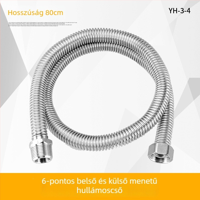 304 rozsdamentes acél hajlított belső és külső menettel ellátott vízcső bojlerhez és WC-hez; névleges nyomás 1,6 MPa; max. 100°C; csatlakozás menetes
