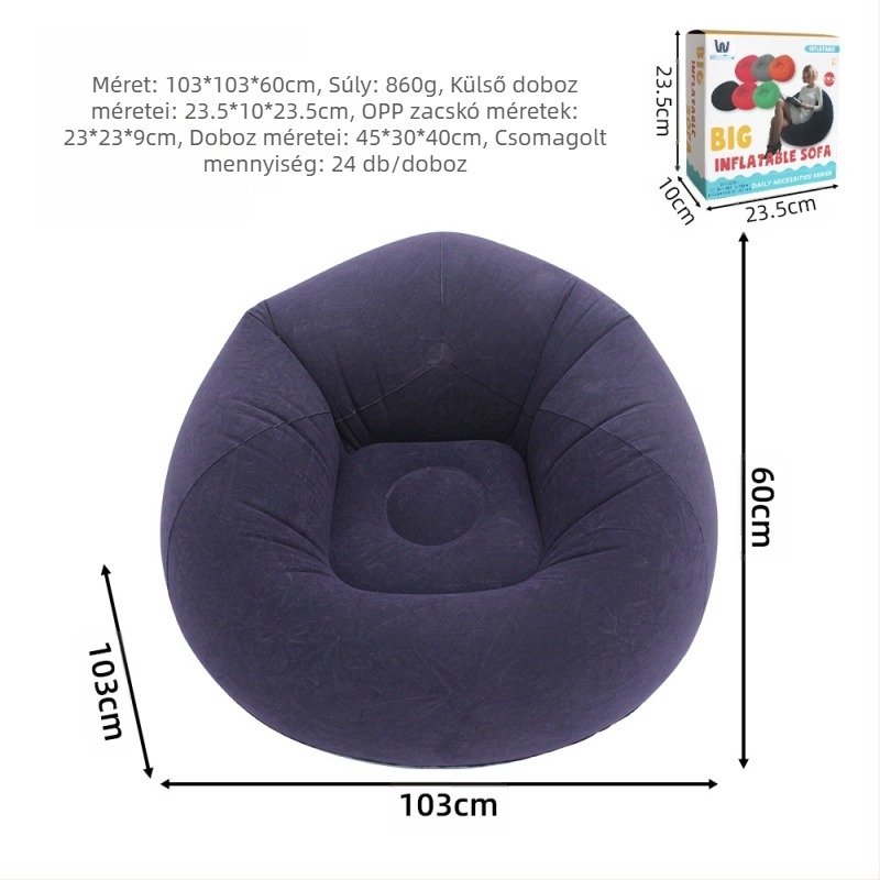 Felfújható kanapé, könnyen hordozható, PVC plüss bevonattal, gyerekeknek, Ktsf modell