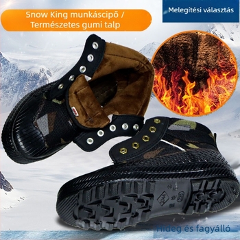 Snow King téli magas szárú túrabakancs - uniszex, kamufláž vászon, fleece bélés, vastagított kivitel, gumitalp, csúszásmentes, meleg, ütéscsillapítás