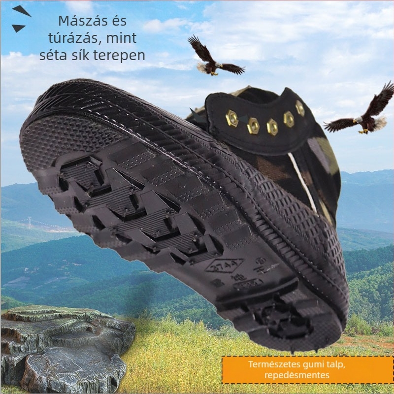 Snow King téli magas szárú túrabakancs - uniszex, kamufláž vászon, fleece bélés, vastagított kivitel, gumitalp, csúszásmentes, meleg, ütéscsillapítás