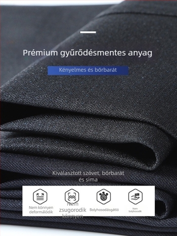 Férfi téli üzleti casual nadrág, laza egyenes szabás, magas derekú, cipzáras zárás, egyszínű, több zseb, enyhén elasztikus