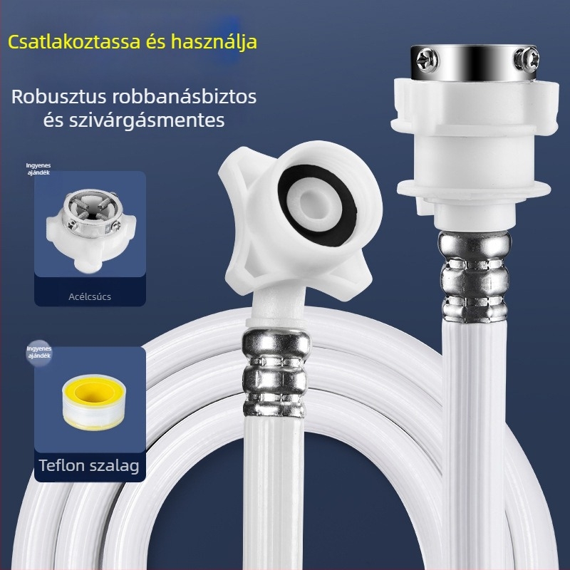 PVC mosógép vízbeömlő cső, modell 004, robbanásbiztos kiterjesztett vízbeömlő cső mosógéphez, PVC, hordozható toldásos csatlakoztatás, működési hőmérséklet 180°C