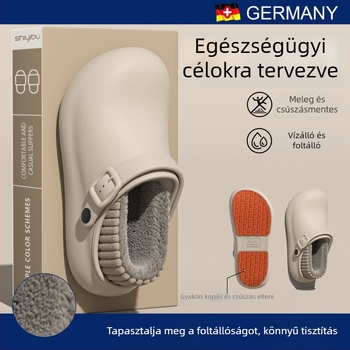 Uniszex téli papucs csúszásmentes, vízálló PU felsőrésszel és PU talppal, vastagított dizájn