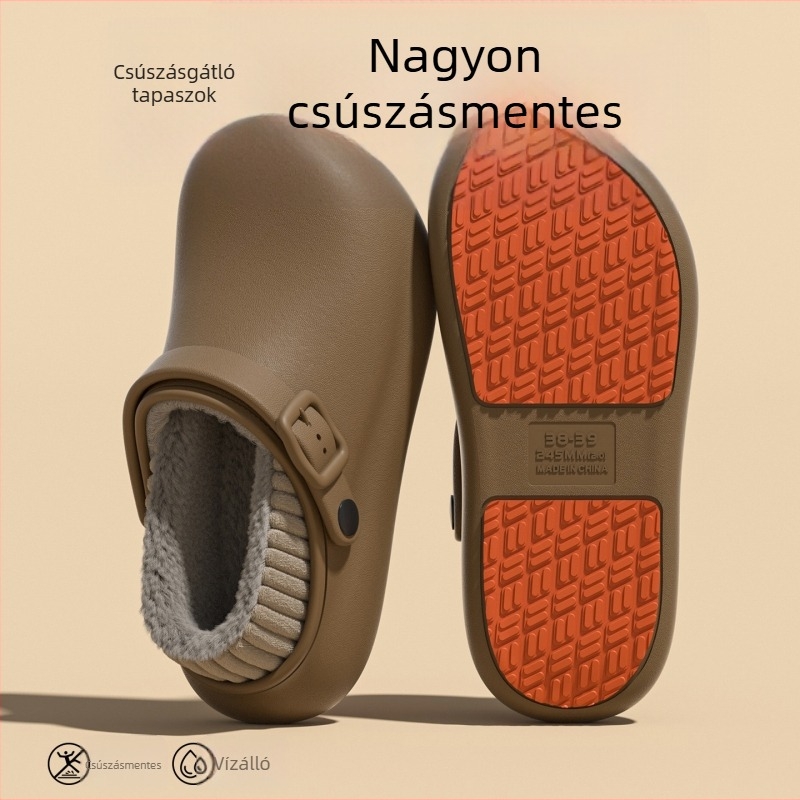 Uniszex téli papucs csúszásmentes, vízálló PU felsőrésszel és PU talppal, vastagított dizájn