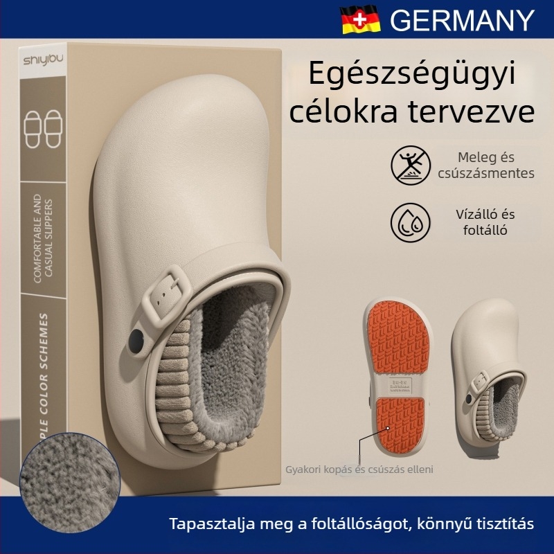 Uniszex téli papucs csúszásmentes, vízálló PU felsőrésszel és PU talppal, vastagított dizájn