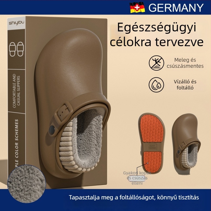Uniszex téli papucs csúszásmentes, vízálló PU felsőrésszel és PU talppal, vastagított dizájn
