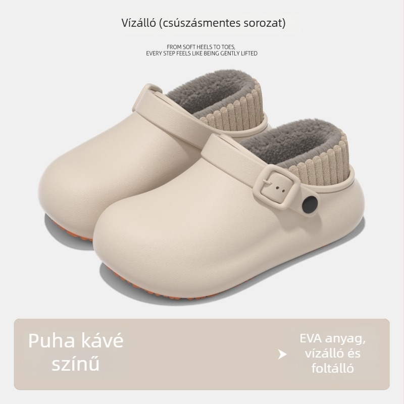 Uniszex téli papucs csúszásmentes, vízálló PU felsőrésszel és PU talppal, vastagított dizájn