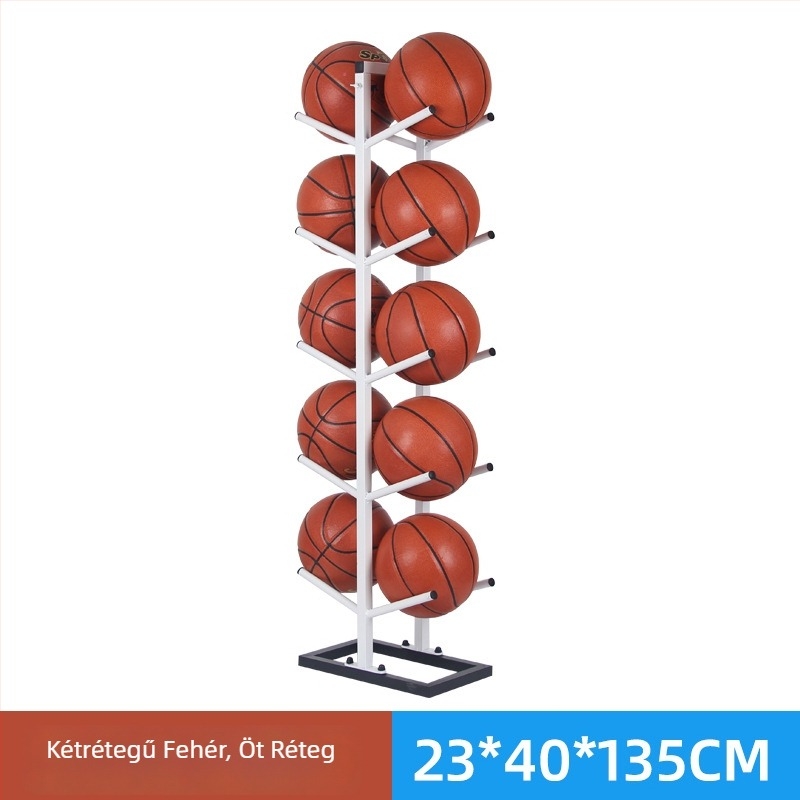 Labdák számára tároló és kiállító állvány kosárlabda, foci és röplabda számára — acél konstrukció, 6 kg, Conant márka, licencelt magáncímke.
