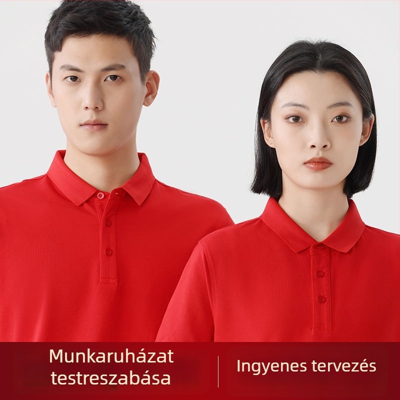 Nyári munkaruha poloing – egyedi logó nyomtatással és hímzéssel; 50% pamut (combed cotton); nedvességelvezető anyag; rövid ujjú; testhezálló szabás; gépi mosás