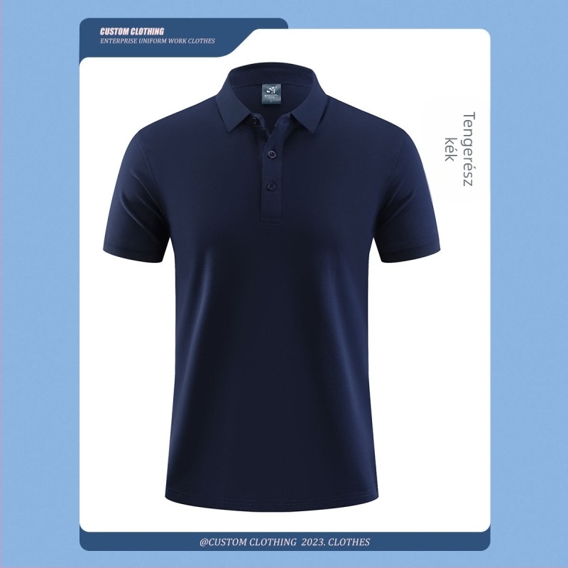 Nyári munkaruha poloing – egyedi logó nyomtatással és hímzéssel; 50% pamut (combed cotton); nedvességelvezető anyag; rövid ujjú; testhezálló szabás; gépi mosás