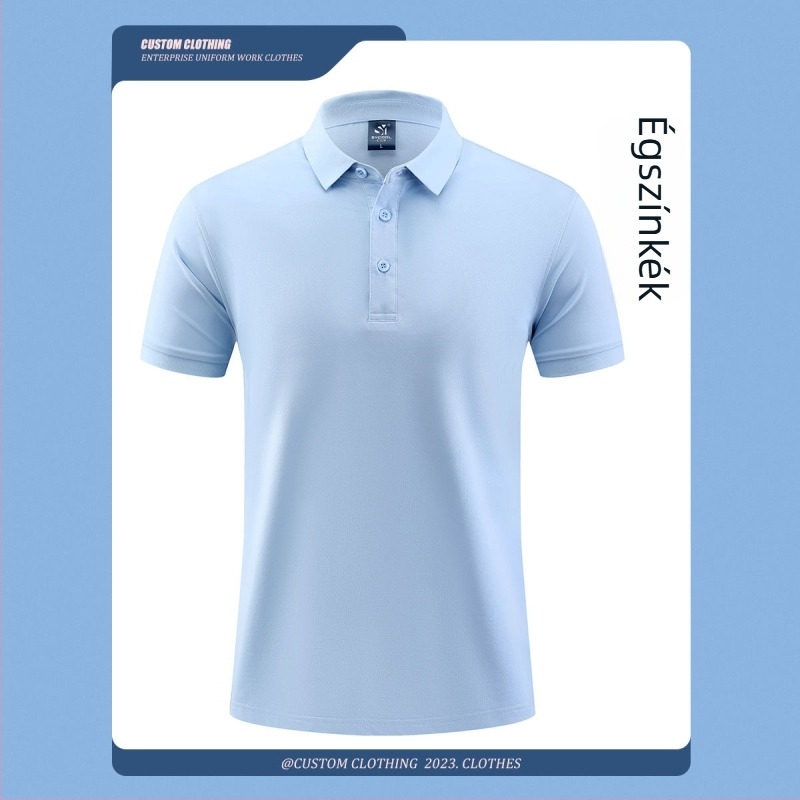 Nyári munkaruha poloing – egyedi logó nyomtatással és hímzéssel; 50% pamut (combed cotton); nedvességelvezető anyag; rövid ujjú; testhezálló szabás; gépi mosás