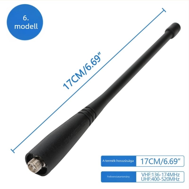 Kézibes rádió antenna SMA női csatlakozóval, kettős sáv 136-174/400-520 MHz, 3-5 km hatótávolság, zajellenállás