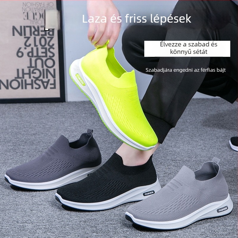 Férfi lélegző slip-on cipő, hálós felsőrész, középmagasság 3–7 cm, PVC talp injekcióval formázva, textil bélés