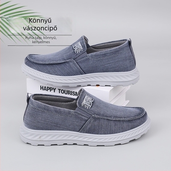 Férfi denim vászoncipő, alacsony felső rész, kerek orr, PU talp, pamut talpbetét