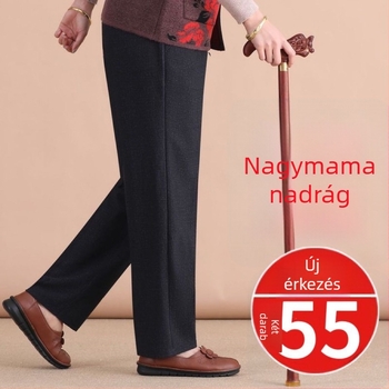 Kényelmes egyenes szabású nadrág, magas derekú, fleece-béléses, vastag meleg anyagú, poliészter