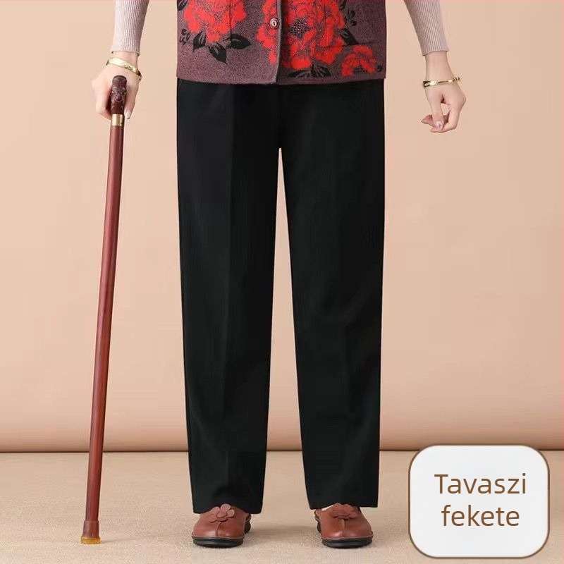Kényelmes egyenes szabású nadrág, magas derekú, fleece-béléses, vastag meleg anyagú, poliészter
