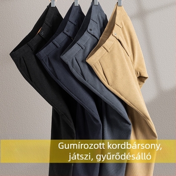 Férfi corduroy nadrág, magas derék, téli vastag, casual, egyenes szabású