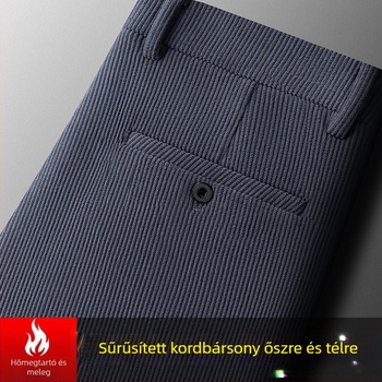 Férfi corduroy nadrág, magas derék, téli vastag, casual, egyenes szabású