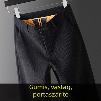 Férfi corduroy nadrág, magas derék, téli vastag, casual, egyenes szabású