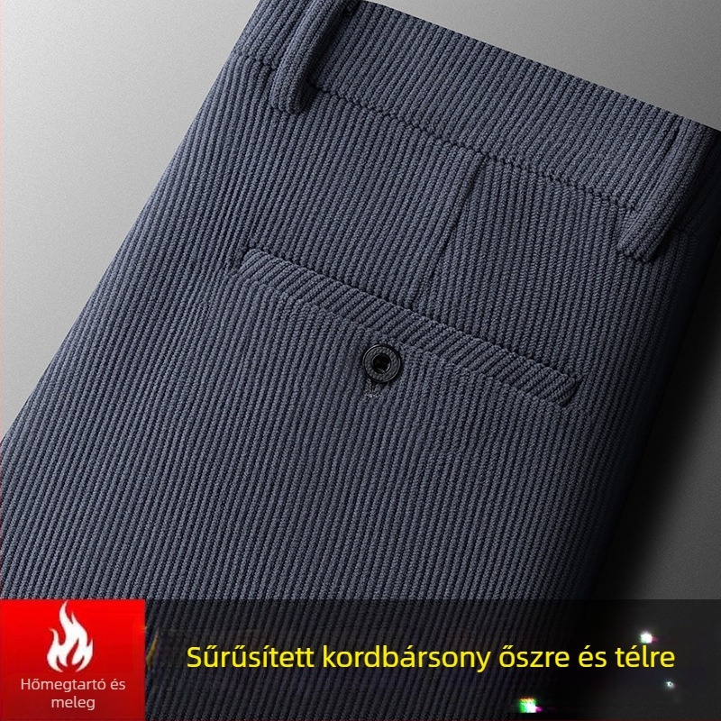 Férfi corduroy nadrág, magas derék, téli vastag, casual, egyenes szabású
