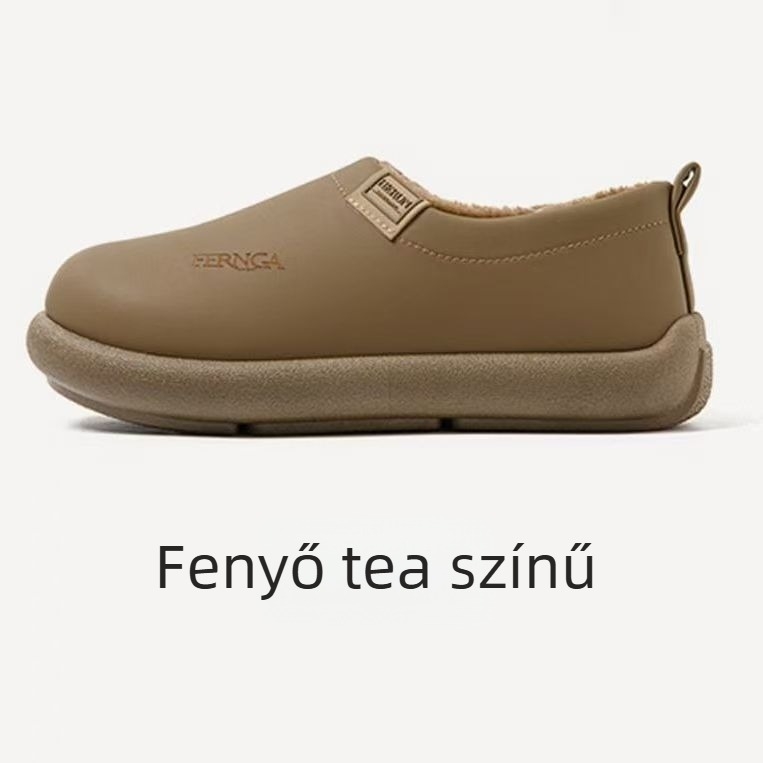 Uniszex téli otthoni papucs PU felsőrésszel, EVA talppal, csúszásmentes, fleece bélés, vastagított