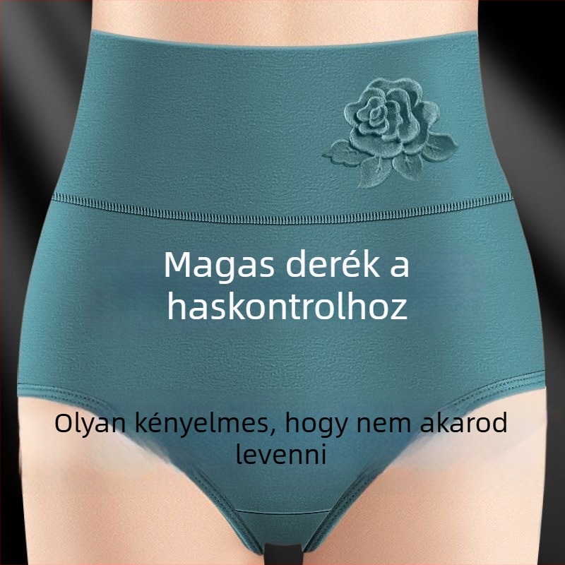Női magas derekú pamut alsónemű – csípőemelés, antibakteriális, virágos mintás