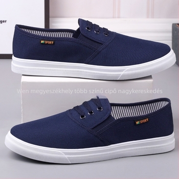 Férfiaknak készült légáteresztő vászon Slip-On cipő, kerek orrú, alacsony felső rész, belső pamut talpbetét