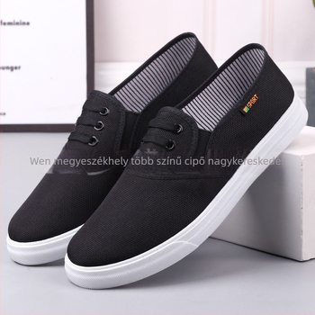 Férfiaknak készült légáteresztő vászon Slip-On cipő, kerek orrú, alacsony felső rész, belső pamut talpbetét