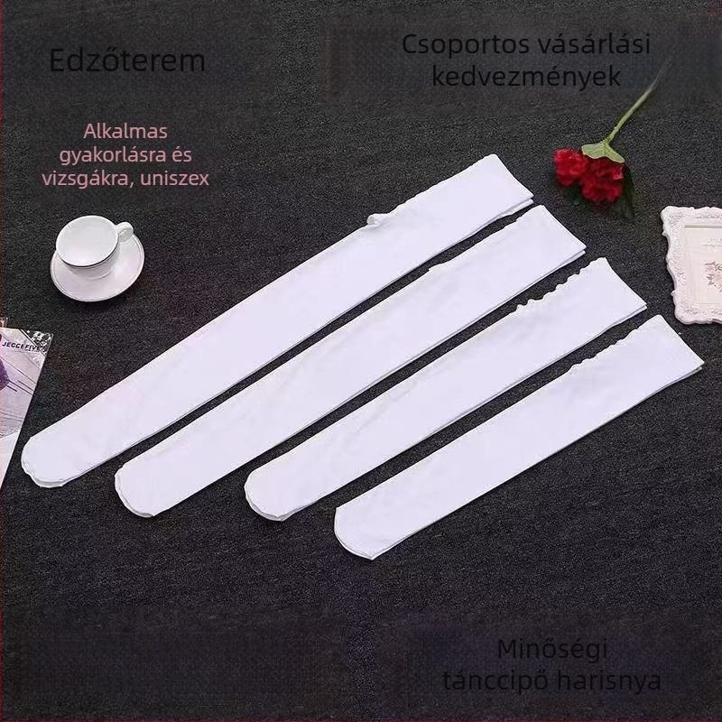 Gyerekeknek szóló tánc harisnya tavasz–ősz, vékony–közepes vastagságú, fehér, gyakorlatra és táncra, 7–12 éveseknek