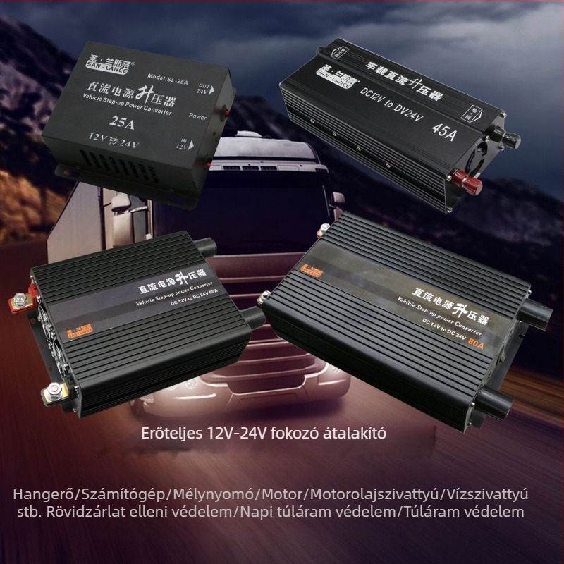 DC Boost konverter 12V–24V, 600W, HS-25A booster modell, fémből készült ház, jármű-elektronikai modul dízelfűtéshez, mélynyomóhoz és olajpumpához
