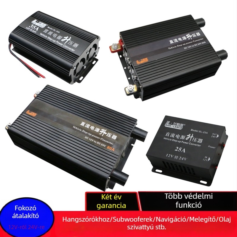 DC Boost konverter 12V–24V, 600W, HS-25A booster modell, fémből készült ház, jármű-elektronikai modul dízelfűtéshez, mélynyomóhoz és olajpumpához