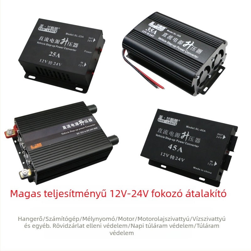 DC Boost konverter 12V–24V, 600W, HS-25A booster modell, fémből készült ház, jármű-elektronikai modul dízelfűtéshez, mélynyomóhoz és olajpumpához