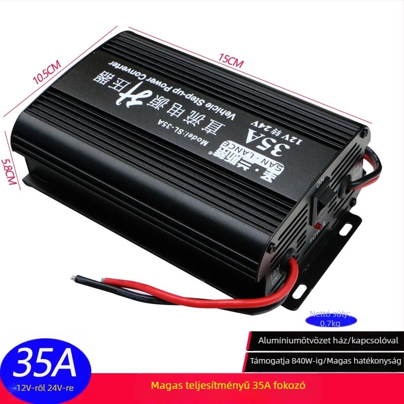 DC Boost konverter 12V–24V, 600W, HS-25A booster modell, fémből készült ház, jármű-elektronikai modul dízelfűtéshez, mélynyomóhoz és olajpumpához