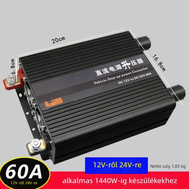 DC Boost konverter 12V–24V, 600W, HS-25A booster modell, fémből készült ház, jármű-elektronikai modul dízelfűtéshez, mélynyomóhoz és olajpumpához