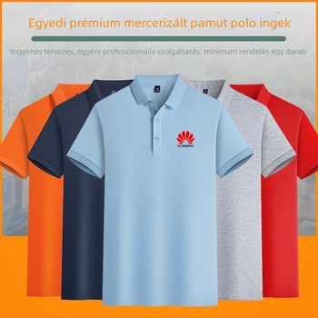 Mercerizált pamut polo munkaegyenruha, hímzett logóval, rövid ujjú, lélegző, nedvességelvezető anyag.