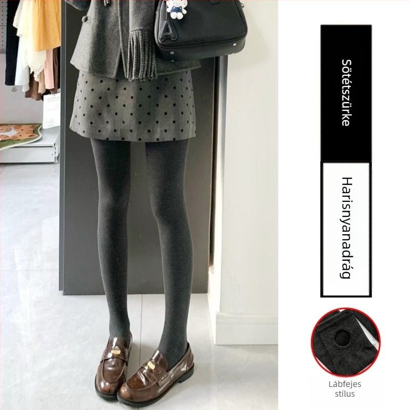 Női fleece-béléssel ellátott leggings tavaszi–őszi viseletre, vastag, fekete és szürke, meleg