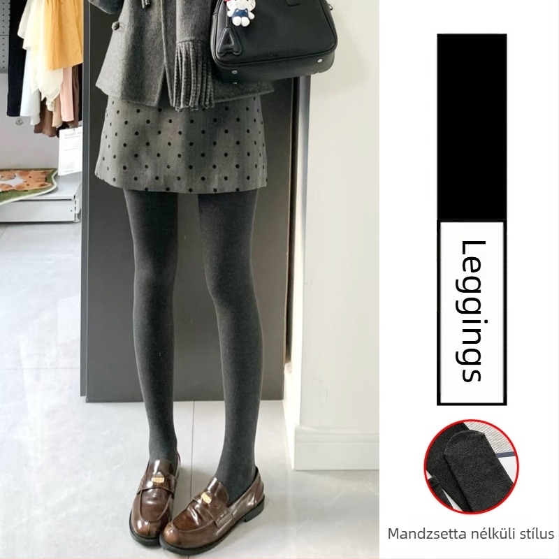 Női fleece-béléssel ellátott leggings tavaszi–őszi viseletre, vastag, fekete és szürke, meleg
