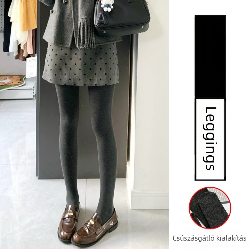 Női fleece-béléssel ellátott leggings tavaszi–őszi viseletre, vastag, fekete és szürke, meleg