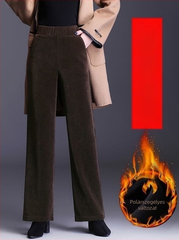 Női chenille nadrág fleece béléssel, egyenes szabás, magas derekú, casual stílus, őszi-téli szezon, 95% poliészter