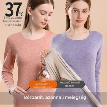 Női melegítő alsóruha készlet fleece-beléssel, vastag anyag 201–250 g/m², két részes szett: felső kerek nyakú és hosszú ujjú, fűtő funkcióval