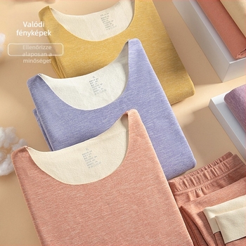 Női melegítő alsóruha készlet fleece-beléssel, vastag anyag 201–250 g/m², két részes szett: felső kerek nyakú és hosszú ujjú, fűtő funkcióval